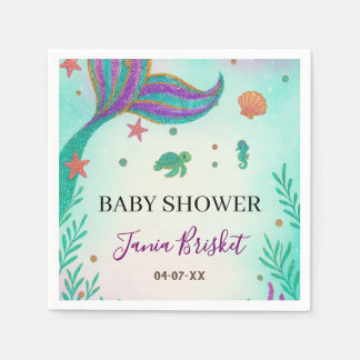 Serviette En Papier Parties scintillant Baby shower sirène Turquoise