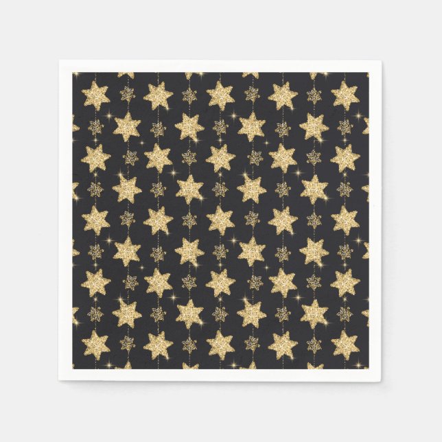 Serviette En Papier Parties scintillant Black Glam Stars (Devant)