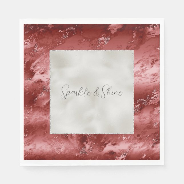 Serviette En Papier Parties scintillant blanche perle Marbre rouge Omb (Devant)