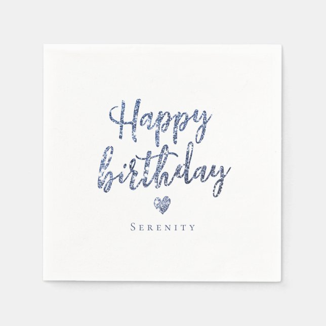 Serviette En Papier Parties scintillant bleu étincelante heureux anniv (Devant)