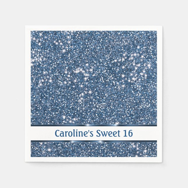 Serviette En Papier Parties scintillant Bleu Faux Regarder avec texte  (Devant)