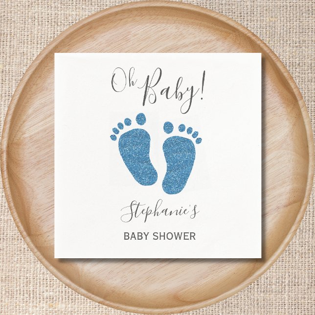 Serviette En Papier Parties scintillant bleue Baby shower pieds bébé (Créateur téléchargé)