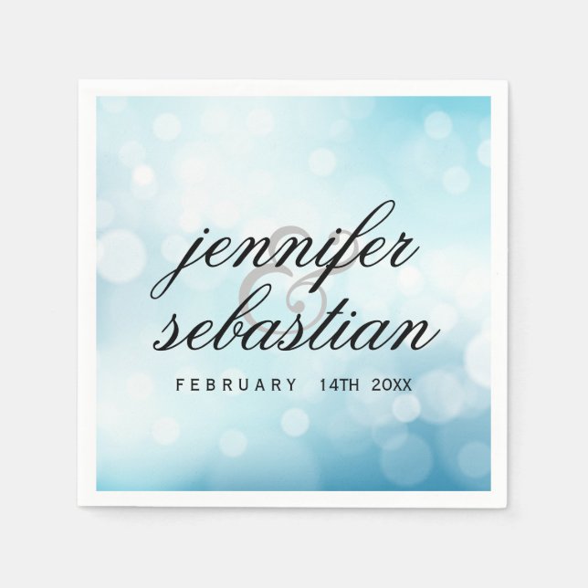 Serviette En Papier Parties scintillant bleue de luxe MARIAGE MONOGRAM (Devant)