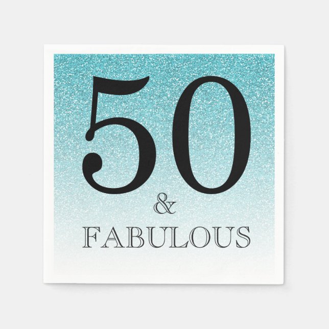 Serviette En Papier Parties scintillant bleue Ombre 50 et fabuleux 50e (Devant)