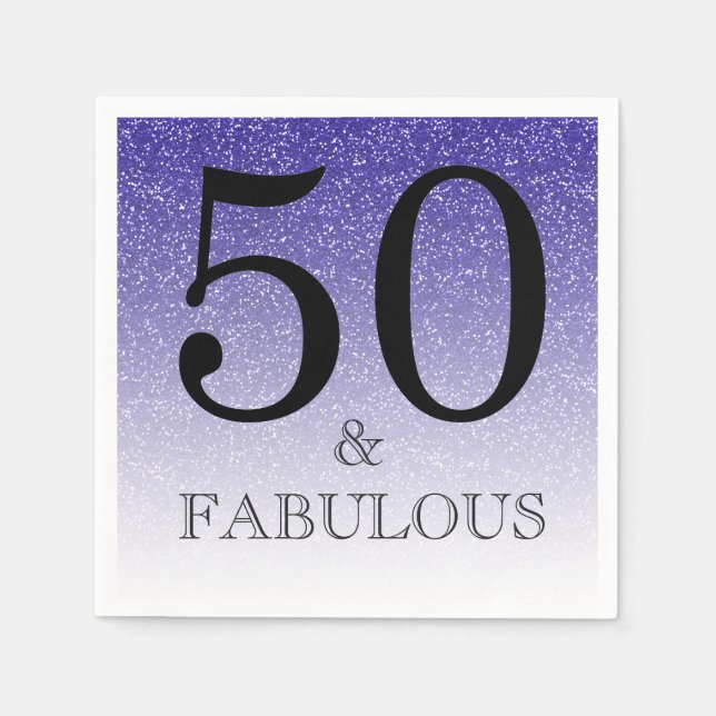 Serviette En Papier Parties scintillant bleue Ombre 50 et fabuleux 50e (Devant)