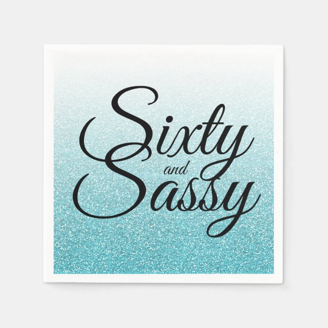 Serviette En Papier Parties scintillant bleue Ombre 60 et Sassy 60e an (Devant)