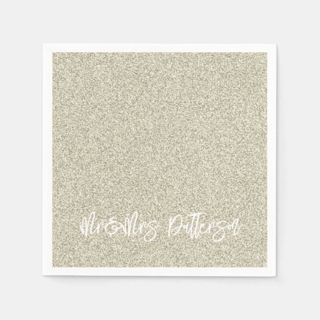 Serviette En Papier Parties scintillant Champagne Mr&Mrs NAME Elegant  (Devant)