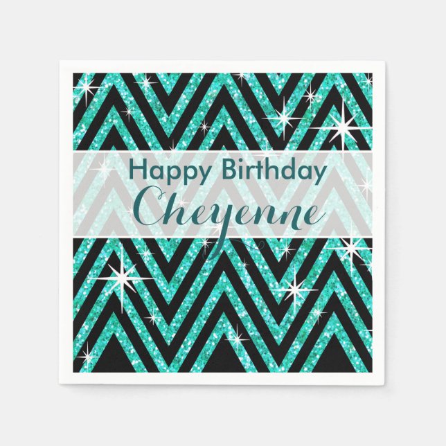 Serviette En Papier Parties scintillant Chevron Bling Glam | sarcelle (Devant)