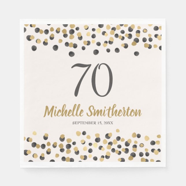 Serviette En Papier Parties scintillant Confetti en or noir 70e annive (Devant)