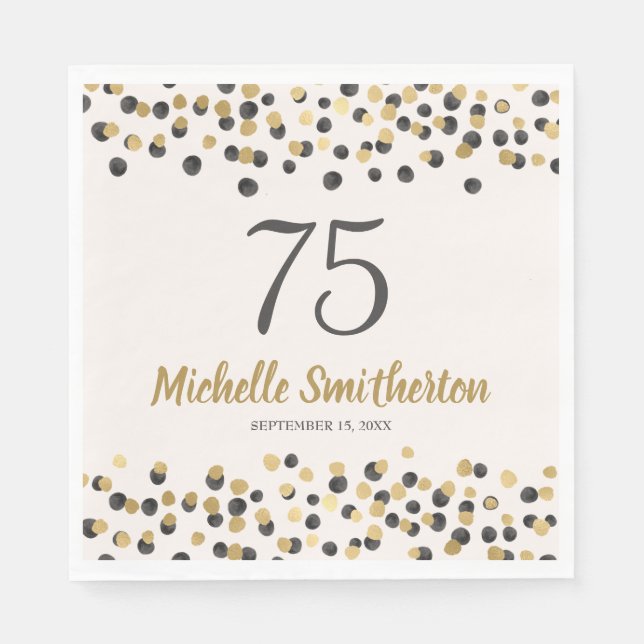 Serviette En Papier Parties scintillant Confetti en or noir 75e annive (Devant)