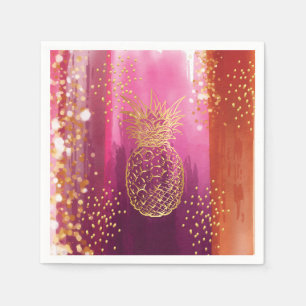 Serviette En Papier Parties scintillant d'ananas rose