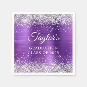 Serviette En Papier Parties scintillant d'argent Améthyste Graduation 