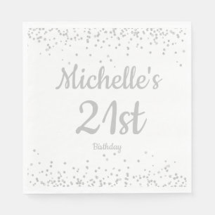 Serviette En Papier Parties scintillant d'argent blanc 21e anniversair