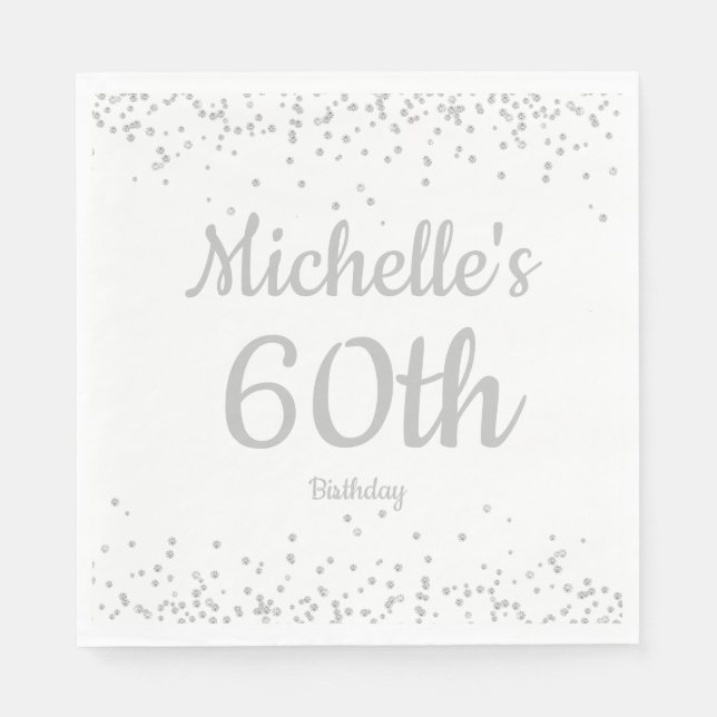 Serviette En Papier Parties scintillant d'argent blanc, 60e anniversai (Devant)