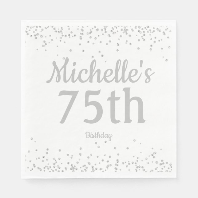 Serviette En Papier Parties scintillant d'argent blanc 75e anniversair (Devant)