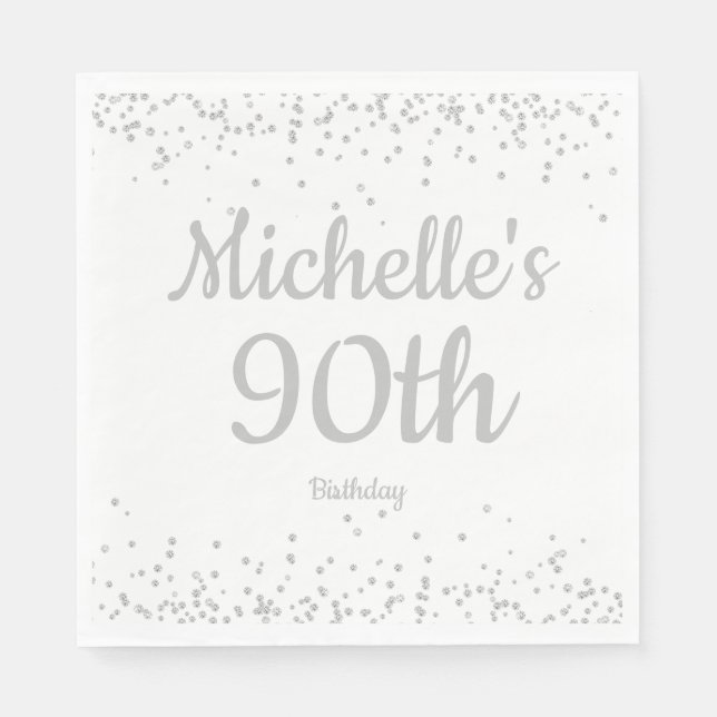 Serviette En Papier Parties scintillant d'argent blanc 90e anniversair (Devant)