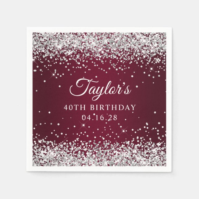 Serviette En Papier Parties scintillant d'argent Bourgogne Ombre 40e a (Devant)