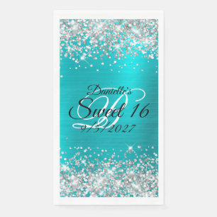 Serviette En Papier Parties scintillant d'argent brillant Turquoise bl