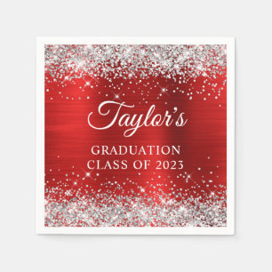 Serviette En Papier Parties scintillant d'argent Red Foil Graduation