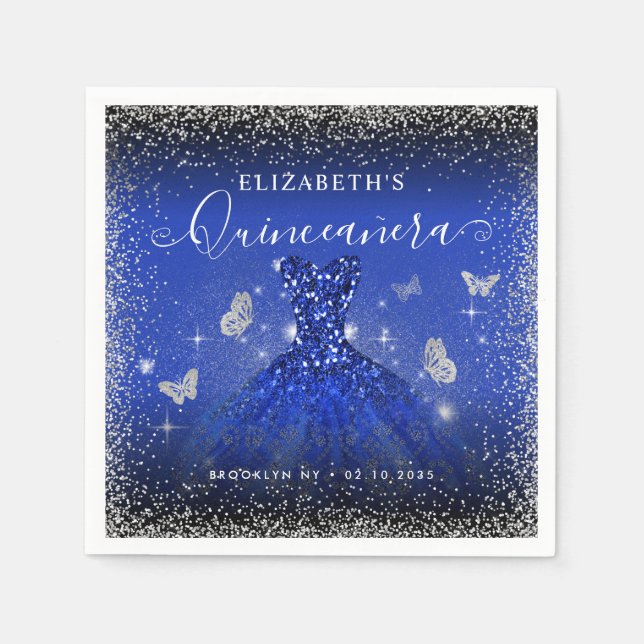 Serviette En Papier Parties scintillant d'argent Royal Blue élégant Go (Devant)