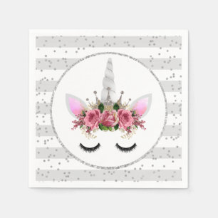 Serviette En Papier Parties scintillant d'argent Unicorn Princesse