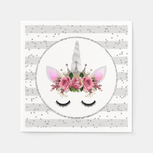 Serviette En Papier Parties scintillant d'argent Unicorn Princesse (Devant)