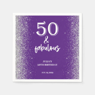 Serviette En Papier Parties scintillant d'argent violet 50e fête d'ann