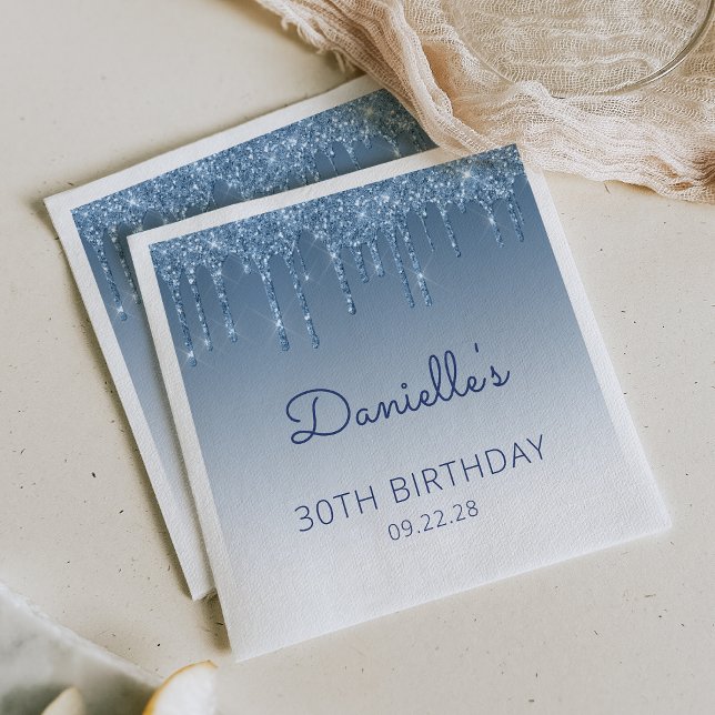 Serviette En Papier Parties scintillant de goutte bleue Glam 30e fête  (Créateur téléchargé)