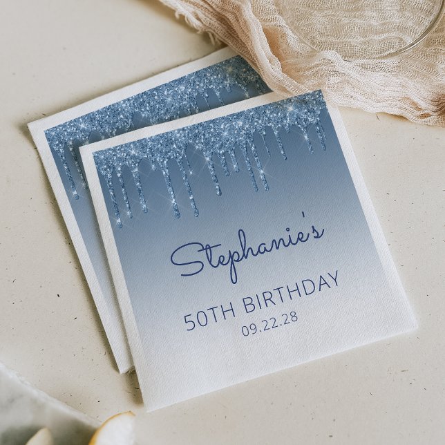 Serviette En Papier Parties scintillant de goutte bleue Glam 50e fête  (Créateur téléchargé)