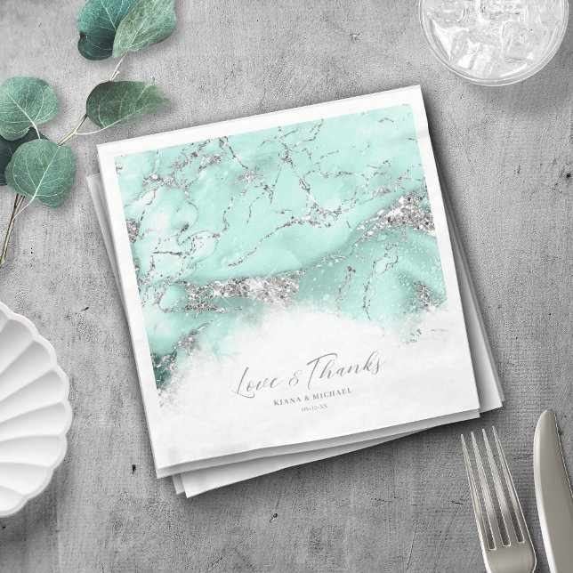 Serviette En Papier Parties scintillant de marbre Mariage Turquoise Si (Créateur téléchargé)
