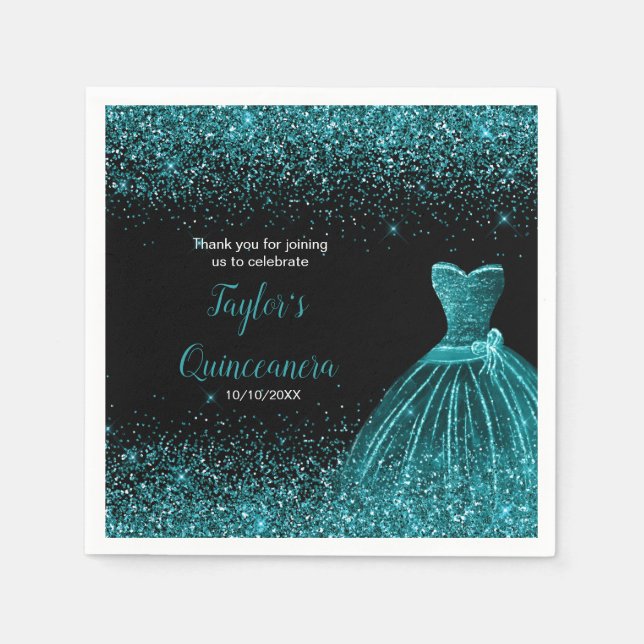 Serviette En Papier Parties scintillant de Quinceanera Blue Turquoise  (Devant)