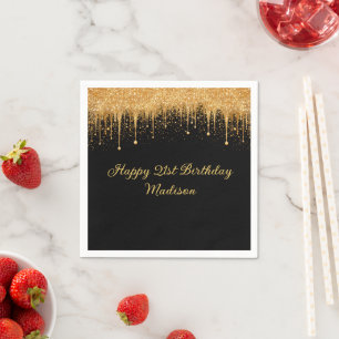 Serviette En Papier Parties scintillant de séchage d'or noir personnal