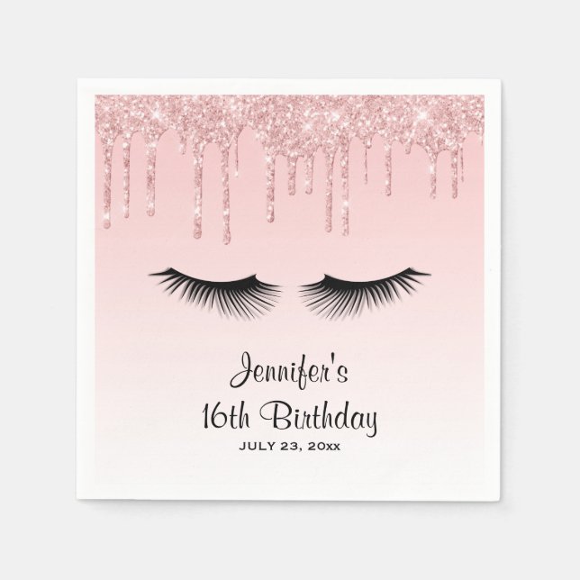 Serviette En Papier Parties scintillant de séchage rose moderne et cil (Devant)
