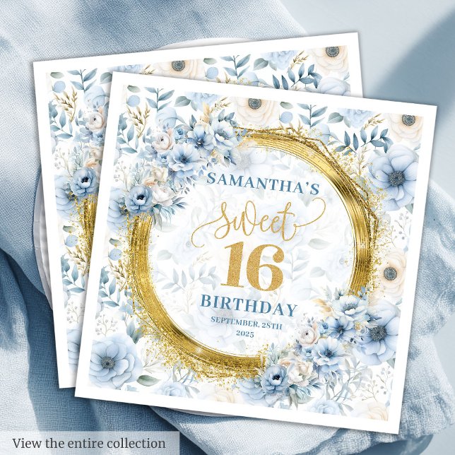 Serviette En Papier Parties scintillant de Sweet sixteen bleu clair pe (Personalized Light Blue Sweet Sixteen Glitters Napkins)