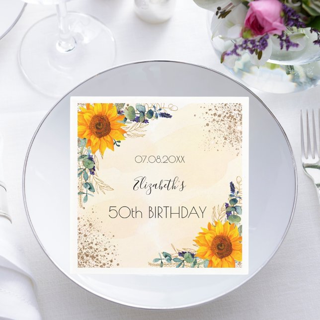 Serviette En Papier Parties scintillant de tournesols à l'eucalyptus (Créateur téléchargé)