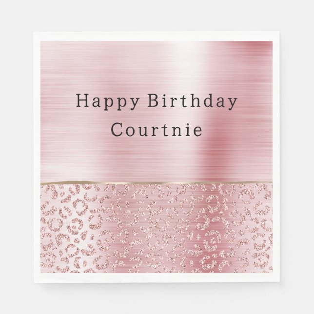 Serviette En Papier Parties scintillant de verre rose pâle Leopard (Devant)