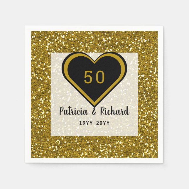 Serviette En Papier Parties scintillant d'or 50e anniversaire Mariage (Devant)