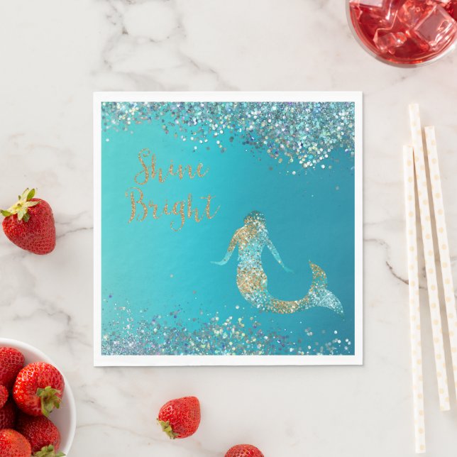 Serviette En Papier Parties scintillant d'or Aqua étincelle Mermaid (En situation)