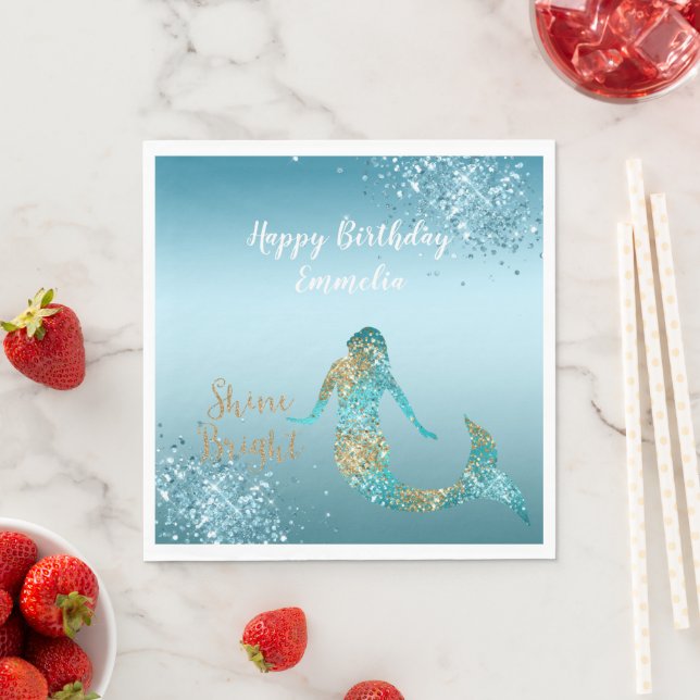 Serviette En Papier Parties scintillant d'or Aqua Ombre étincelle Merm (En situation)