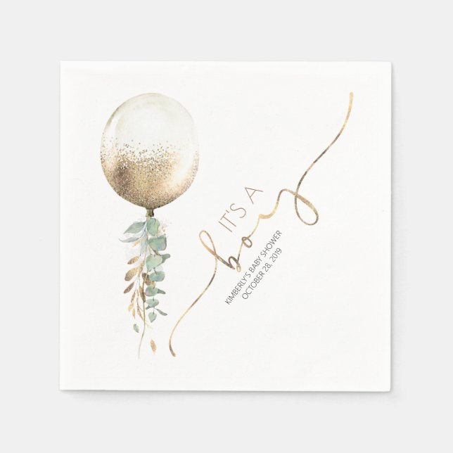 Serviette En Papier Parties scintillant d'or Balloon Garland Baby show (Devant)