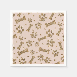 Serviette En Papier Parties scintillant d'or Beige Blush Pet Paw Bone 