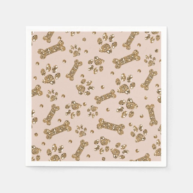Serviette En Papier Parties scintillant d'or Beige Blush Pet Paw Bone  (Devant)