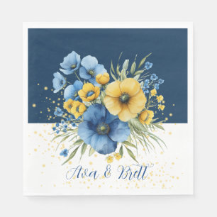 Serviette En Papier Parties scintillant d'or bleu marine et jaune Flor
