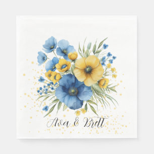 Serviette En Papier Parties scintillant d'or bleu marine et jaune Flor