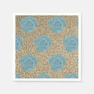 Serviette En Papier Parties scintillant d'or Dusty Blue Rose Mariage F
