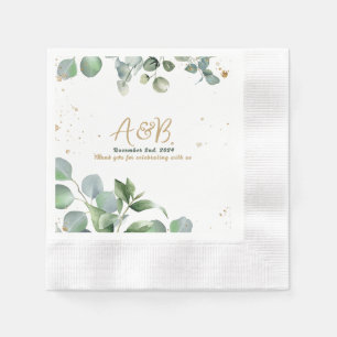 Serviette En Papier Parties scintillant d'or Eucalyptus - Mariage vert