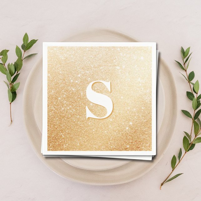 Serviette En Papier Parties scintillant d'or Luxe Monogram personnalis (Gold Glitter Luxury Personalized Monogram Napkins
)
