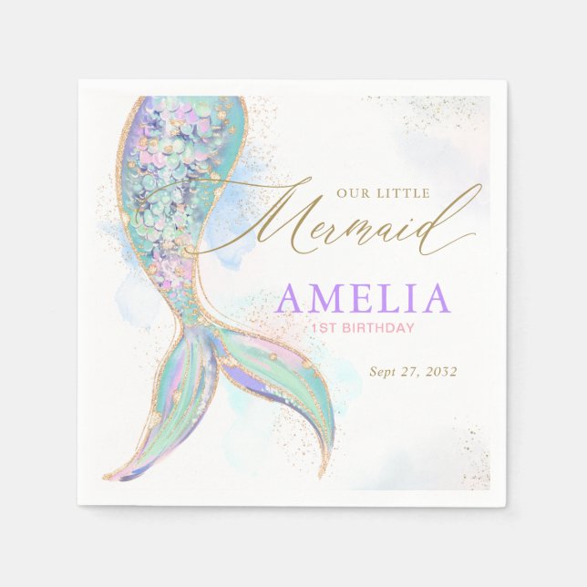 Serviette En Papier Parties scintillant d'or Mermaid Queue sous la mer (Devant)