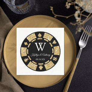 Serviette En Papier Parties scintillant d'or Monogram Poker Chip Casin