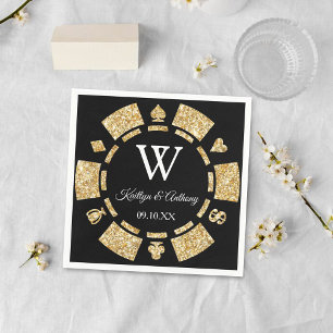 Serviette En Papier Parties scintillant d'or Monogram Poker Chip Casin